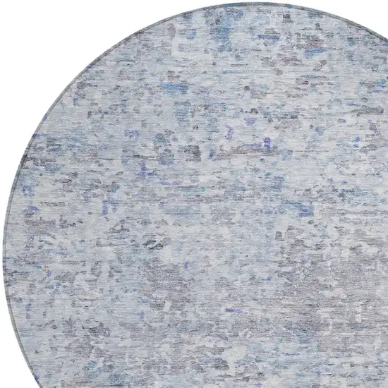 8' Sky Blue Charcoal And Ivory Round Abstract Washable Indoor Outdoor Area Rug Photo 5