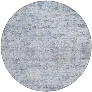 Photo of 8' Sky Blue Charcoal And Ivory Round Abstract Washable Indoor Outdoor Area Rug