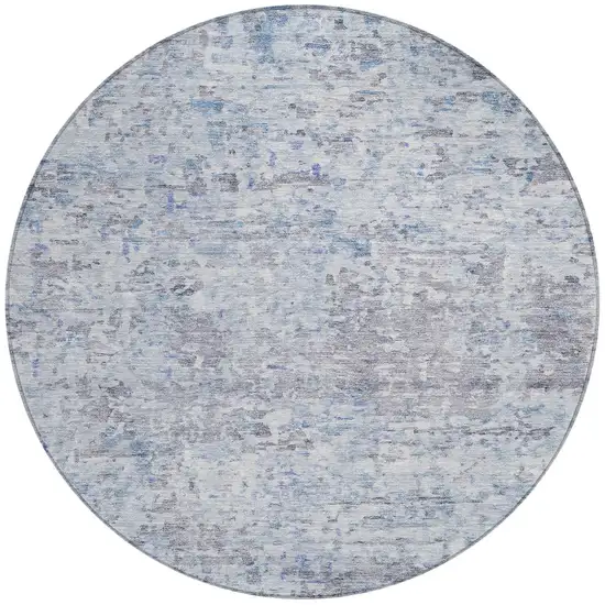 8' Sky Blue Charcoal And Ivory Round Abstract Washable Indoor Outdoor Area Rug Photo 6