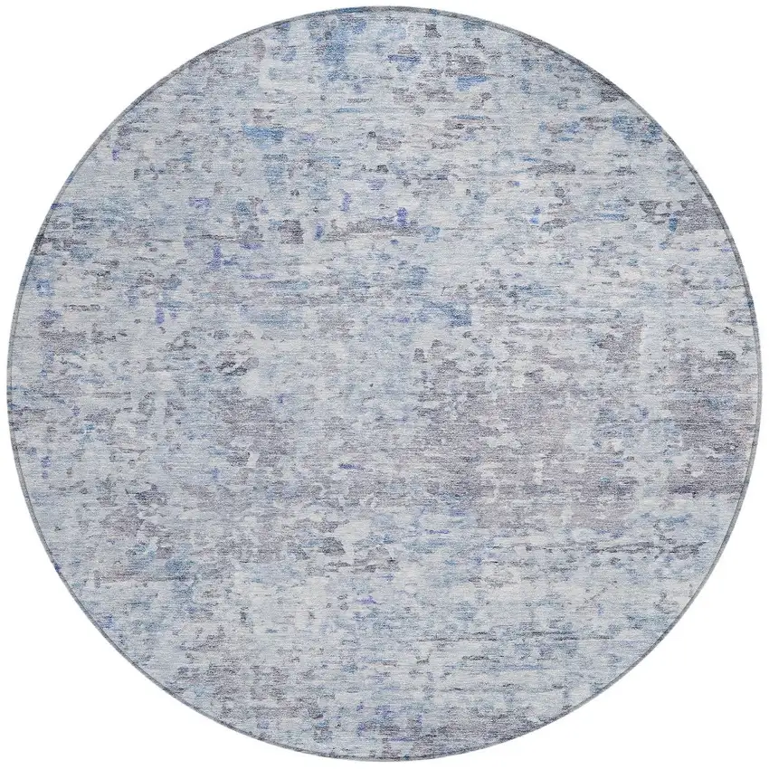 8' Sky Blue Charcoal And Ivory Round Abstract Washable Indoor Outdoor Area Rug Photo 6
