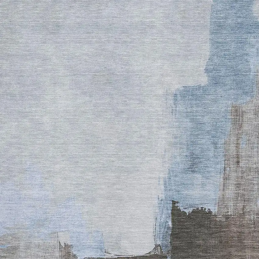 8' Sky Blue Chocolate And Taupe Abstract Washable Area Rug With UV Protection Photo 2