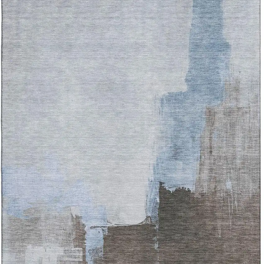 8' Sky Blue Chocolate And Taupe Abstract Washable Area Rug With UV Protection Photo 3
