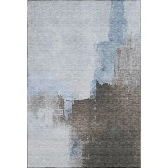 8' Sky Blue Chocolate And Taupe Abstract Washable Area Rug With UV Protection Photo 1