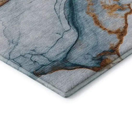 8' Sky Blue Copper And Ivory Abstract Washable Round Rug With UV Protection Photo 6