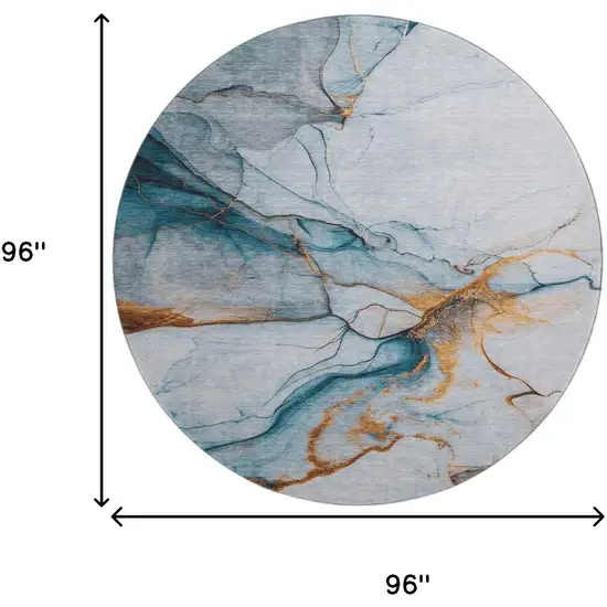 8' Sky Blue Copper And Ivory Abstract Washable Round Rug With UV Protection Photo 9