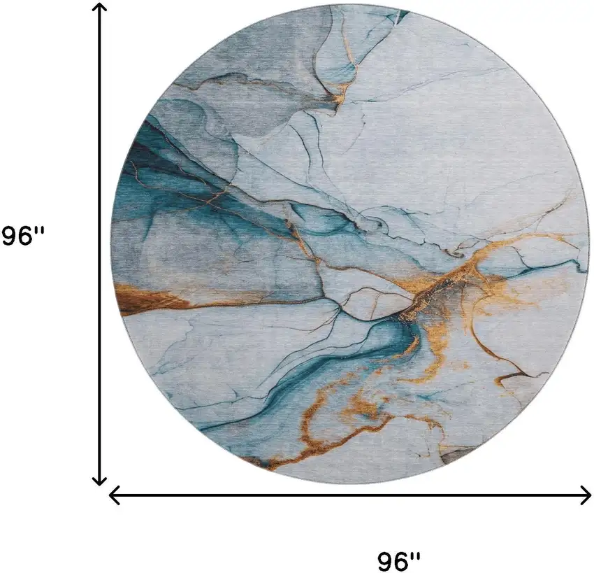 8' Sky Blue Copper And Ivory Abstract Washable Round Rug With UV Protection Photo 9