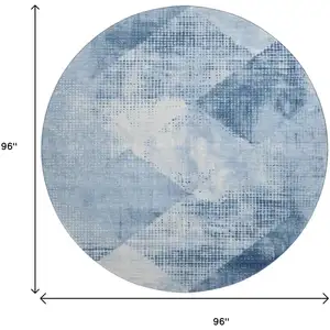 Photo of 8' Sky Blue Denim Blue And Ivory Diamond Washable Round Rug With UV Protection