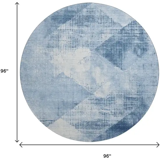 8' Sky Blue Denim Blue And Ivory Diamond Washable Round Rug With UV Protection Photo 9