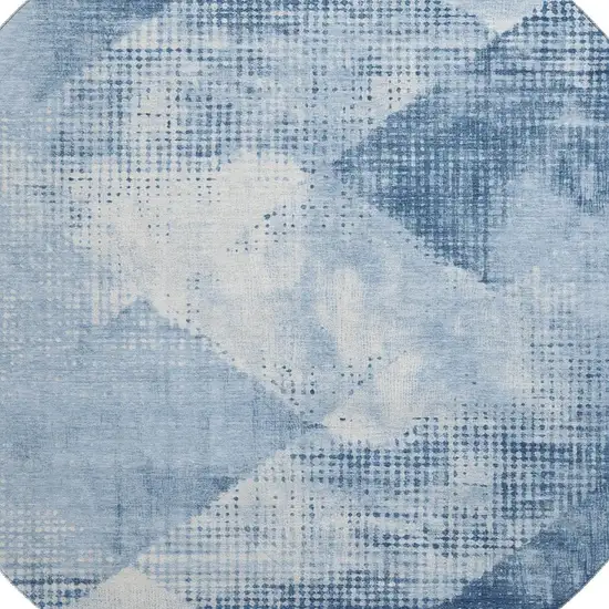 8' Sky Blue Denim Blue And Ivory Diamond Washable Round Rug With UV Protection Photo 2