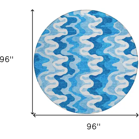 8' Sky Blue Denim Blue And Ivory Round Abstract Washable Indoor Outdoor Area Rug Photo 7