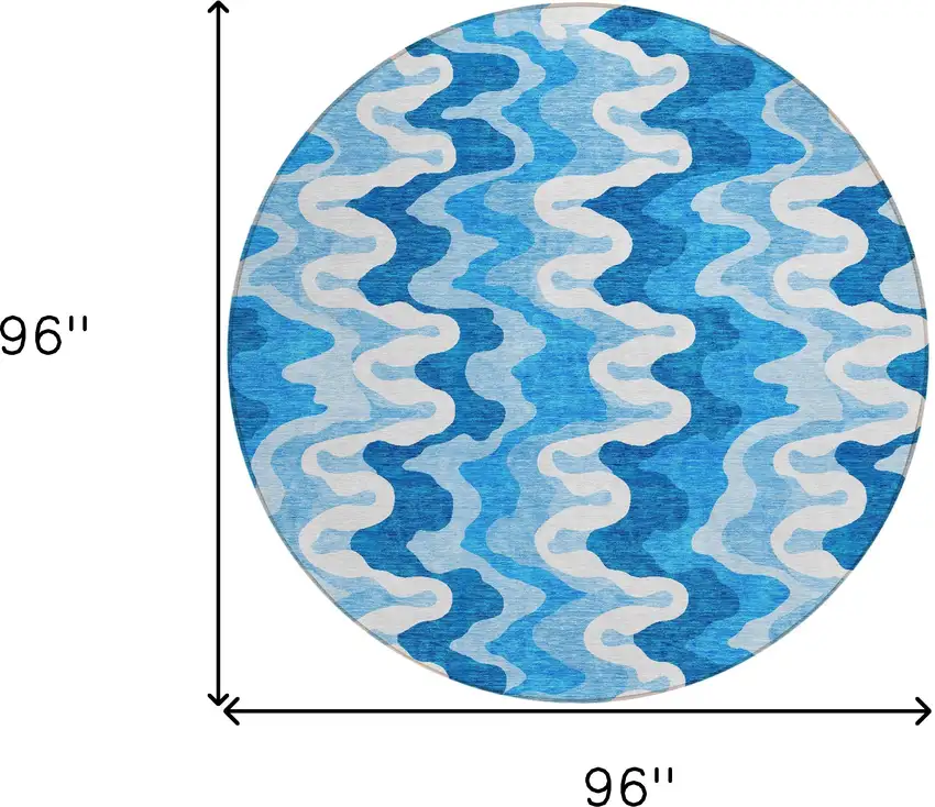 8' Sky Blue Denim Blue And Ivory Round Abstract Washable Indoor Outdoor Area Rug Photo 7