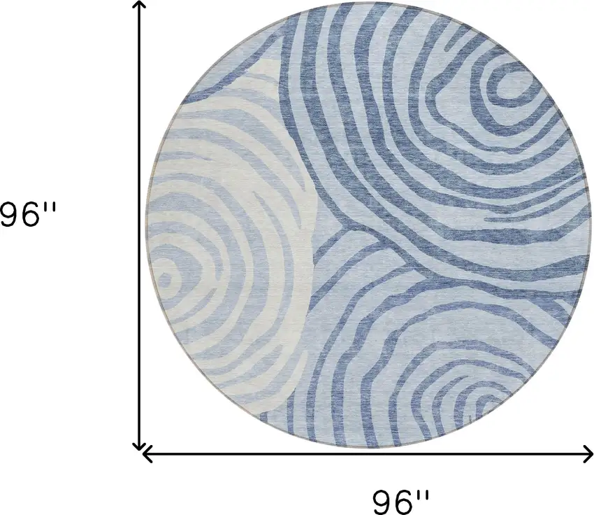8' Sky Blue Denim Blue And Ivory Round Abstract Washable Indoor Outdoor Area Rug Photo 7