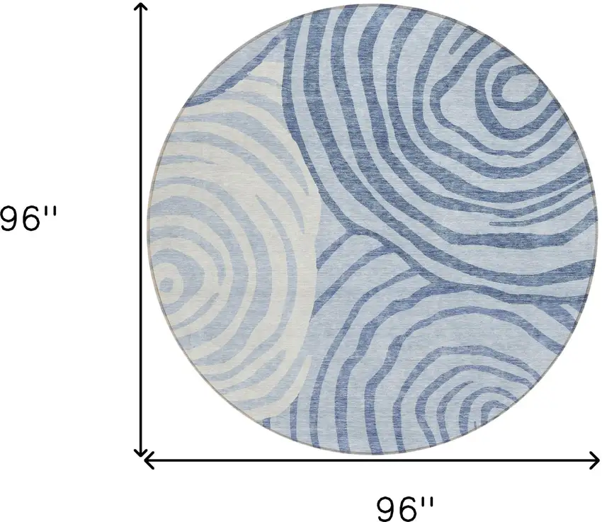 8' Sky Blue Denim Blue And Ivory Round Abstract Washable Indoor Outdoor Area Rug Photo 7