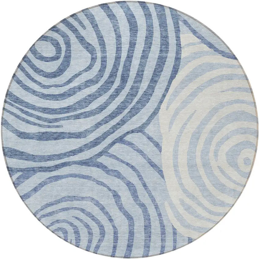 8' Sky Blue Denim Blue And Ivory Round Abstract Washable Indoor Outdoor Area Rug Photo 4