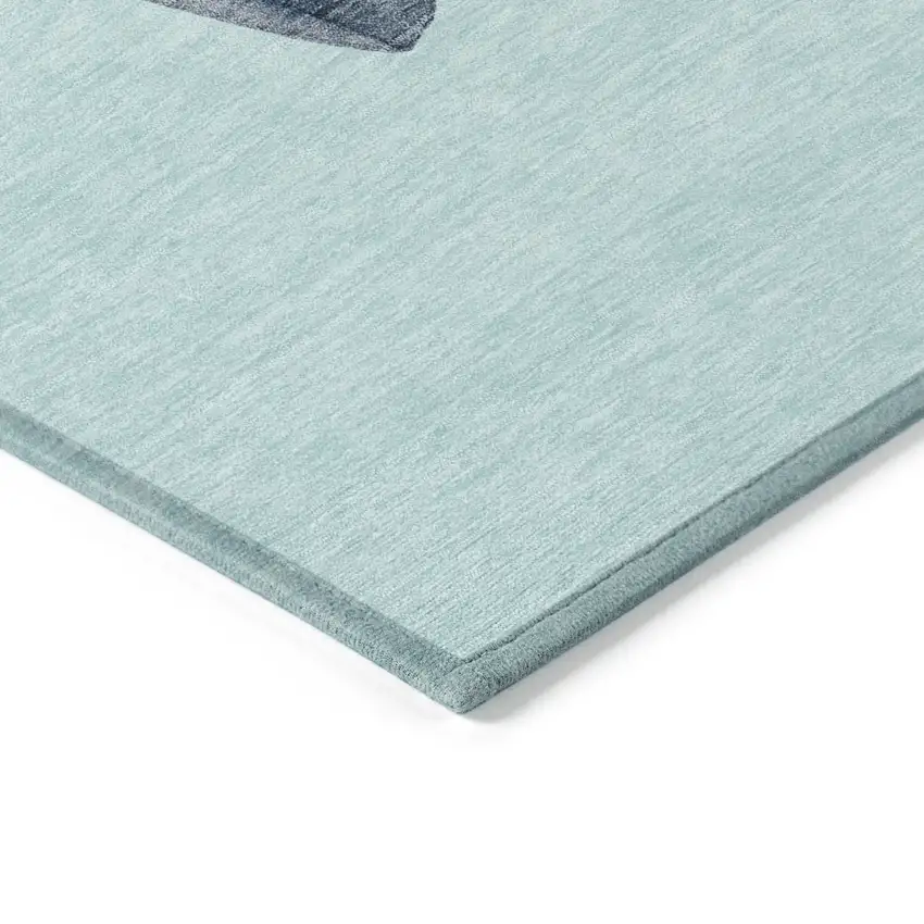 8' Sky Blue Denim Blue And Ivory Round Snowmen Washable Indoor Outdoor Area Rug Photo 7