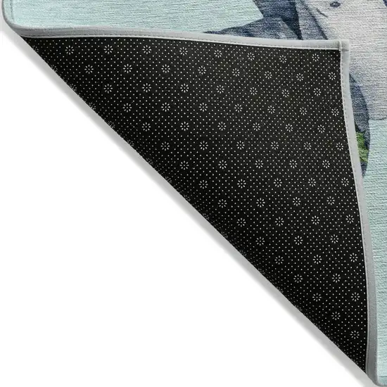 8' Sky Blue Denim Blue And Ivory Round Botanical Leaves Washable Indoor Outdoor Area Rug Photo 9