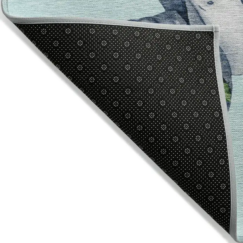 8' Sky Blue Denim Blue And Ivory Round Botanical Leaves Washable Indoor Outdoor Area Rug Photo 9