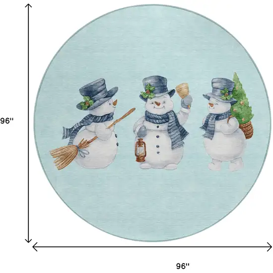8' Sky Blue Denim Blue And Ivory Round Snowmen Washable Indoor Outdoor Area Rug Photo 8