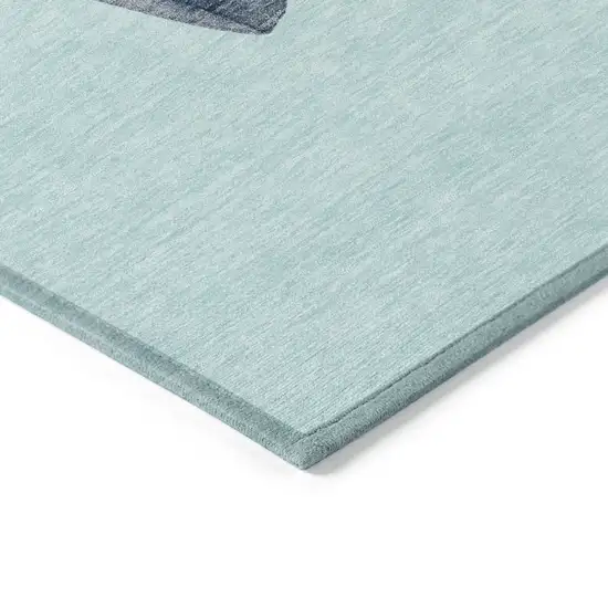 8' Sky Blue Denim Blue And Ivory Round Botanical Leaves Washable Indoor Outdoor Area Rug Photo 7