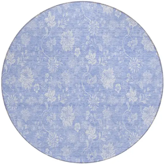 8' Sky Blue Denim Blue And Ivory Round Floral Washable Indoor Outdoor Area Rug Photo 2