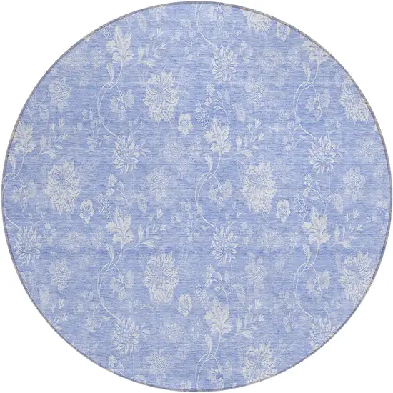 8' Sky Blue Denim Blue And Ivory Round Floral Washable Indoor Outdoor Area Rug Photo 2