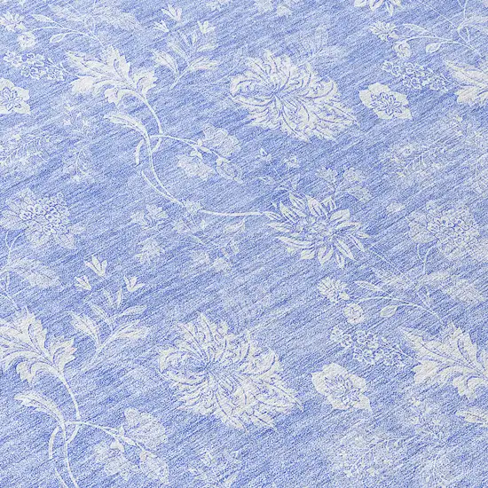 8' Sky Blue Denim Blue And Ivory Round Floral Washable Indoor Outdoor Area Rug Photo 8