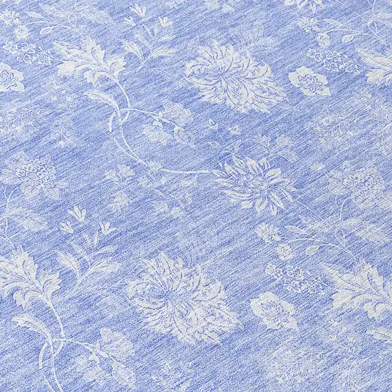 8' Sky Blue Denim Blue And Ivory Round Floral Washable Indoor Outdoor Area Rug Photo 8