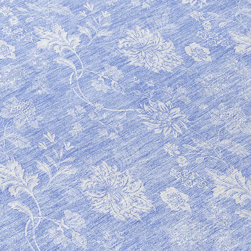 8' Sky Blue Denim Blue And Ivory Round Floral Washable Indoor Outdoor Area Rug Photo 8