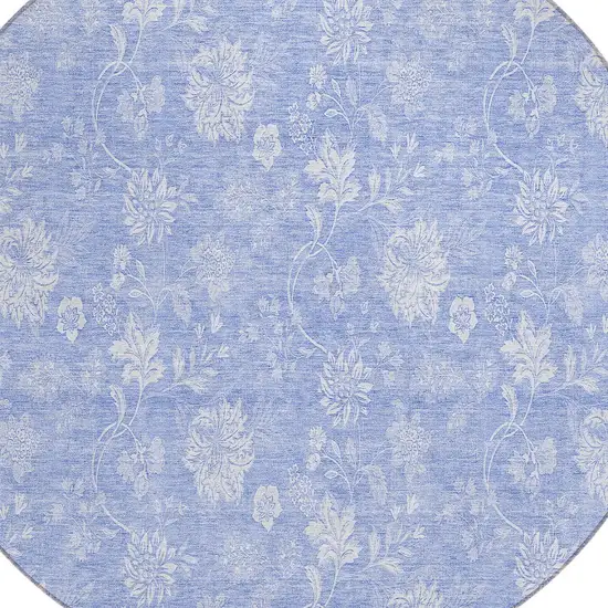 8' Sky Blue Denim Blue And Ivory Round Floral Washable Indoor Outdoor Area Rug Photo 4