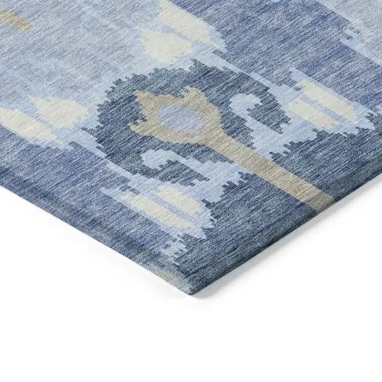 8' Sky Blue Denim Blue And Ivory Round Ikat Washable Indoor Outdoor Area Rug Photo 3