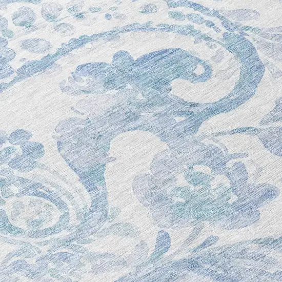 8' Sky Blue Denim Blue And Ivory Round Paisley Washable Indoor Outdoor Area Rug Photo 8