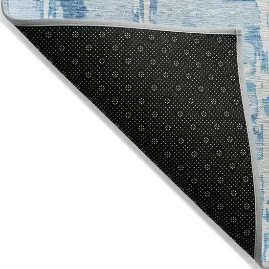 8' Sky Blue Denim Blue And Ivory Round Striped Washable Indoor Outdoor Area Rug Photo 3