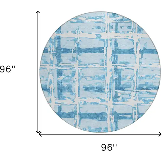 8' Sky Blue Denim Blue And Ivory Round Striped Washable Indoor Outdoor Area Rug Photo 8