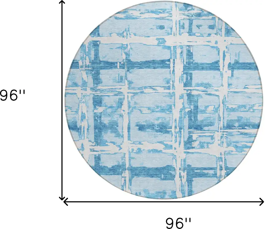 8' Sky Blue Denim Blue And Ivory Round Striped Washable Indoor Outdoor Area Rug Photo 8