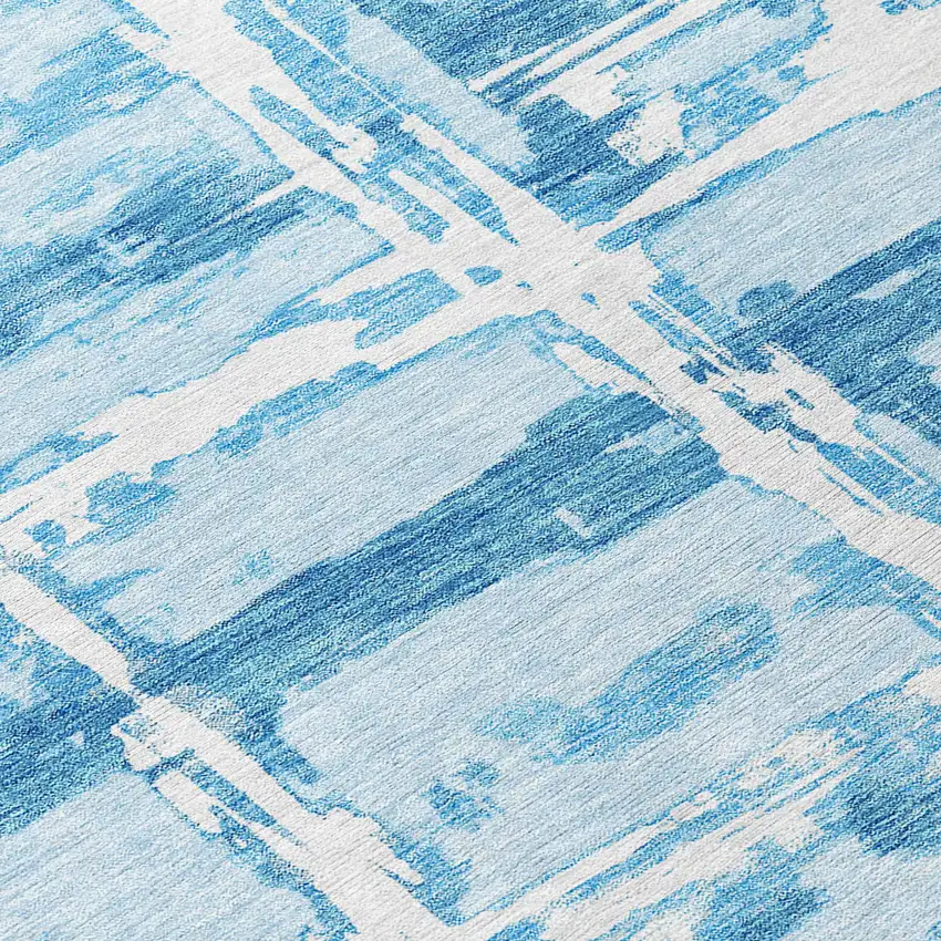8' Sky Blue Denim Blue And Ivory Round Striped Washable Indoor Outdoor Area Rug Photo 9