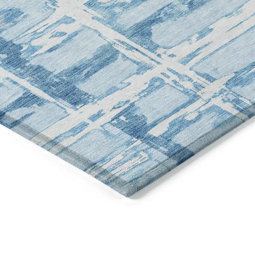 8' Sky Blue Denim Blue And Ivory Round Striped Washable Indoor Outdoor Area Rug Photo 2