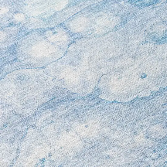 8' Sky Blue Denim Blue And Silver Round Abstract Washable Indoor Outdoor Area Rug Photo 9