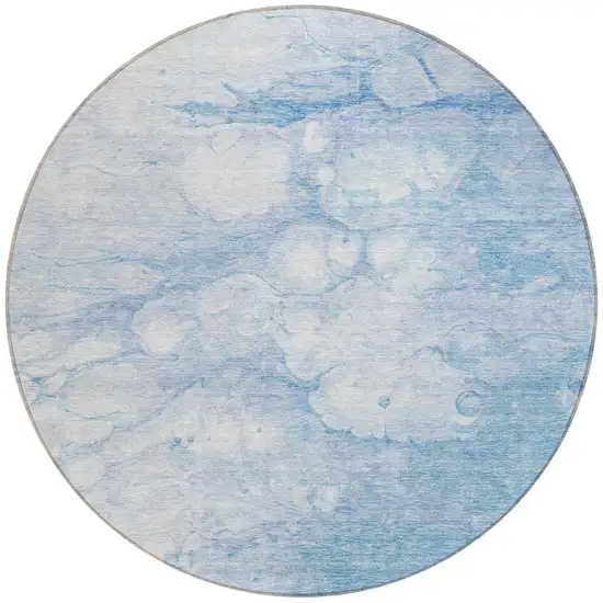 8' Sky Blue Denim Blue And Silver Round Abstract Washable Indoor Outdoor Area Rug Photo 5