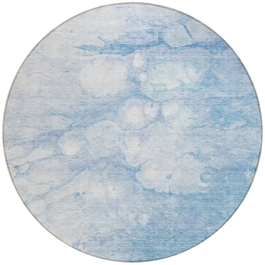8' Sky Blue Denim Blue And Silver Round Abstract Washable Indoor Outdoor Area Rug Photo 5
