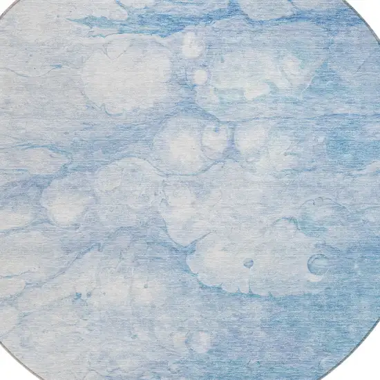 8' Sky Blue Denim Blue And Silver Round Abstract Washable Indoor Outdoor Area Rug Photo 4