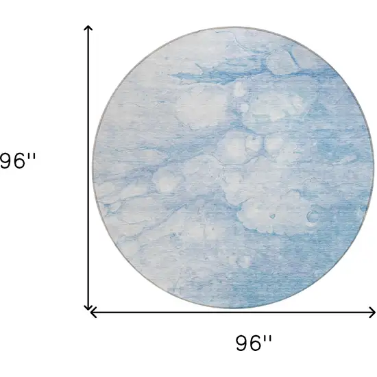 8' Sky Blue Denim Blue And Silver Round Abstract Washable Indoor Outdoor Area Rug Photo 8