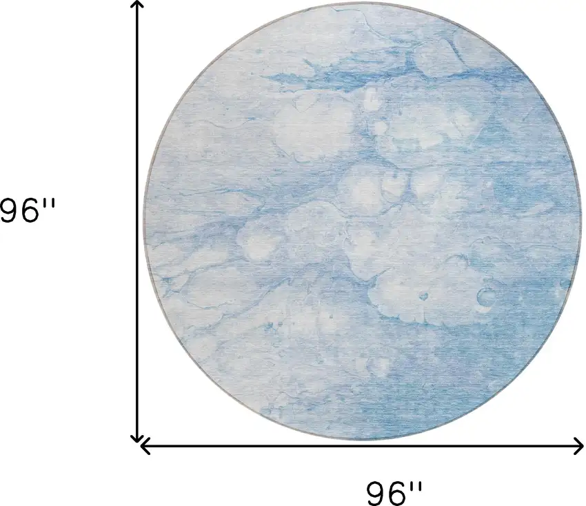 8' Sky Blue Denim Blue And Silver Round Abstract Washable Indoor Outdoor Area Rug Photo 8