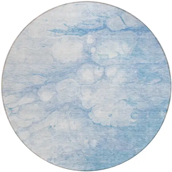 8' Sky Blue Denim Blue And Silver Round Abstract Washable Indoor Outdoor Area Rug Photo 1