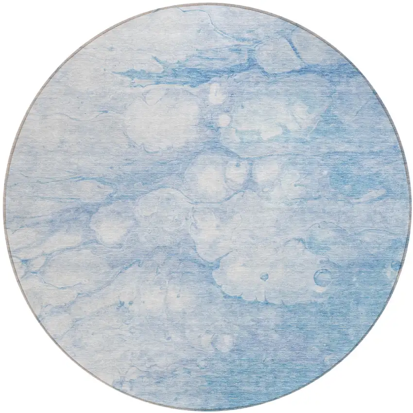 8' Sky Blue Denim Blue And Silver Round Abstract Washable Indoor Outdoor Area Rug Photo 1