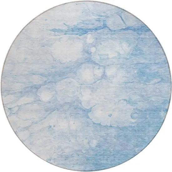 8' Sky Blue Denim Blue And Silver Round Abstract Washable Indoor Outdoor Area Rug Photo 1
