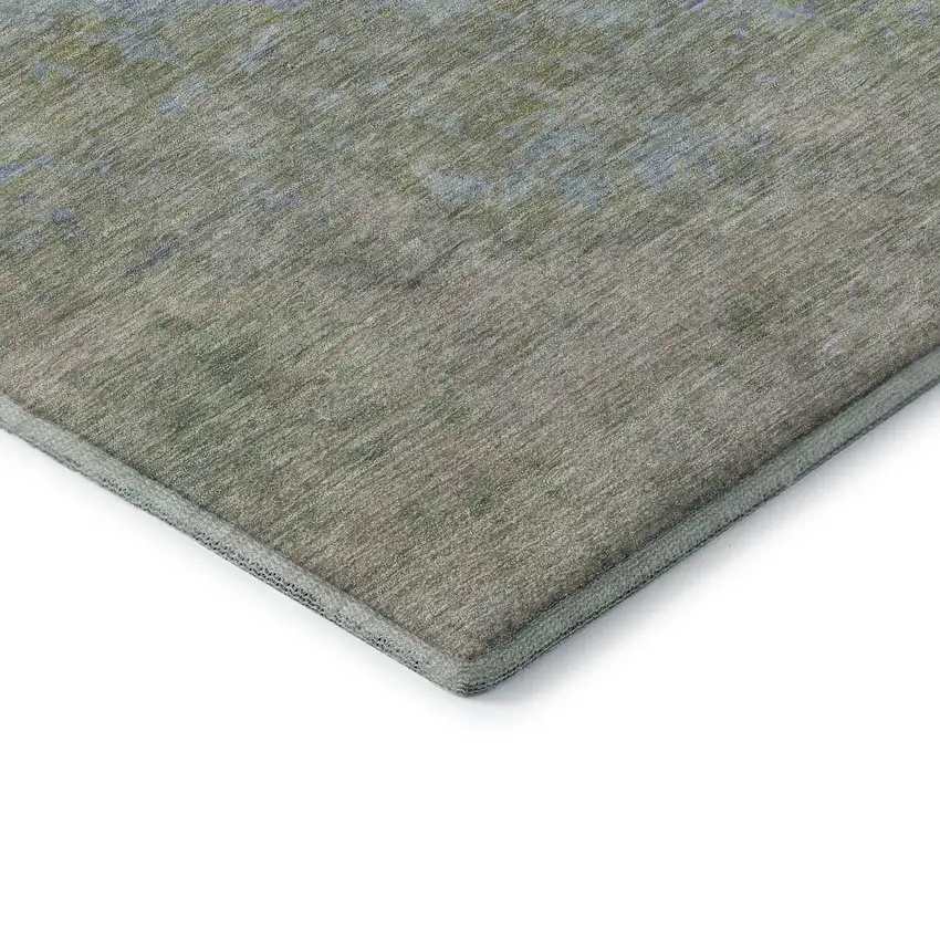 8' Sky Blue Fern Green And Beige Abstract Washable Round Rug With UV Protection Photo 6