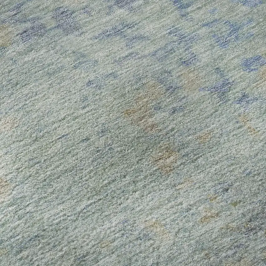 8' Sky Blue Fern Green And Beige Abstract Washable Round Rug With UV Protection Photo 8