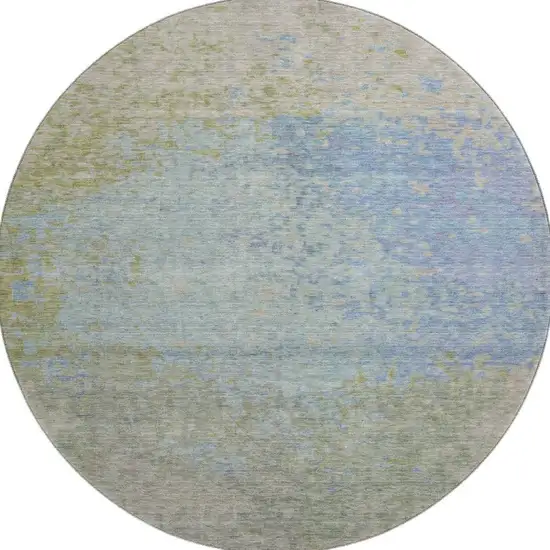 8' Sky Blue Fern Green And Beige Abstract Washable Round Rug With UV Protection Photo 3