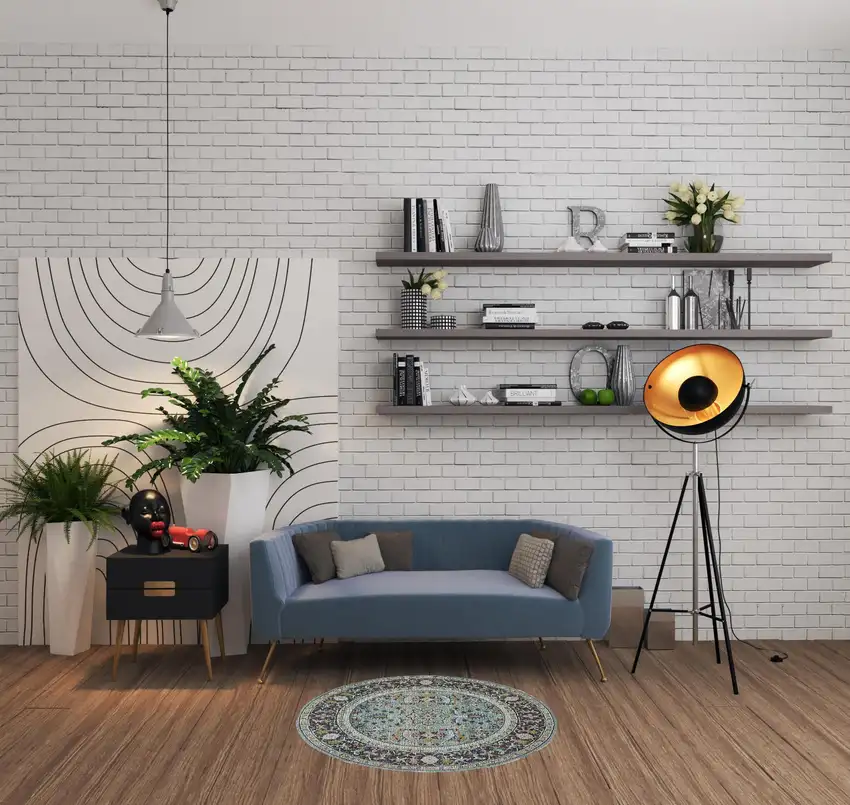 4' Sky Blue Floral Distressed Round Rug Photo 1