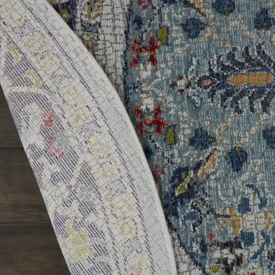 4' Sky Blue Floral Distressed Round Rug Photo 7